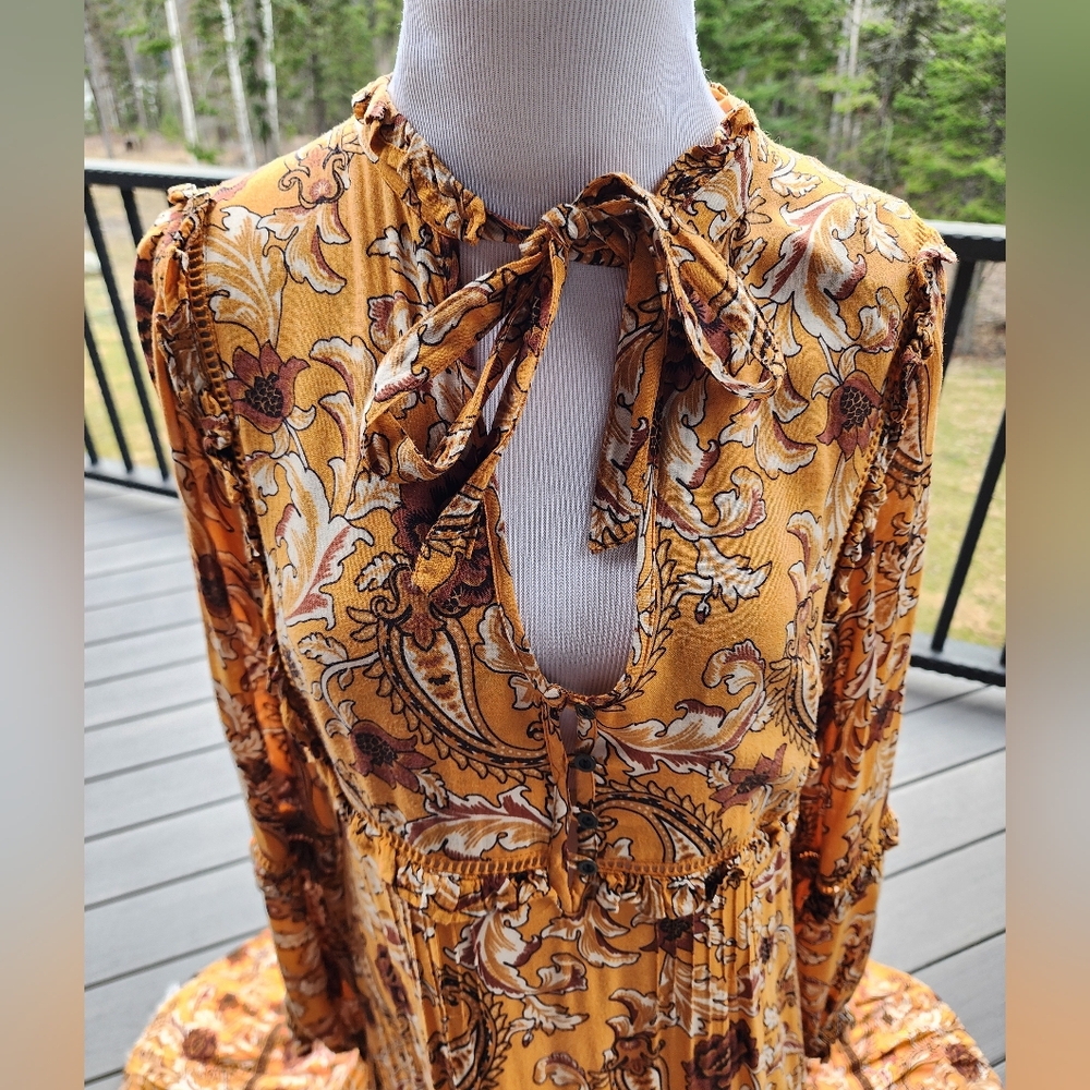 Spell Designs Etienne Maxi Dress Mustard Boho Festival Cottagecore Size L - Picture 2 of 16